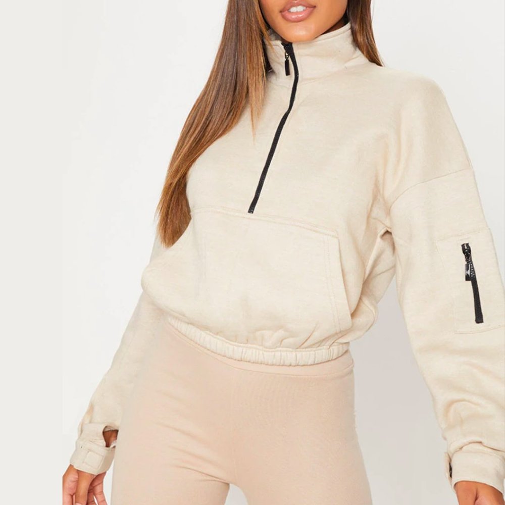 PLT • Sand Oversized Zip Front Sweater Size S